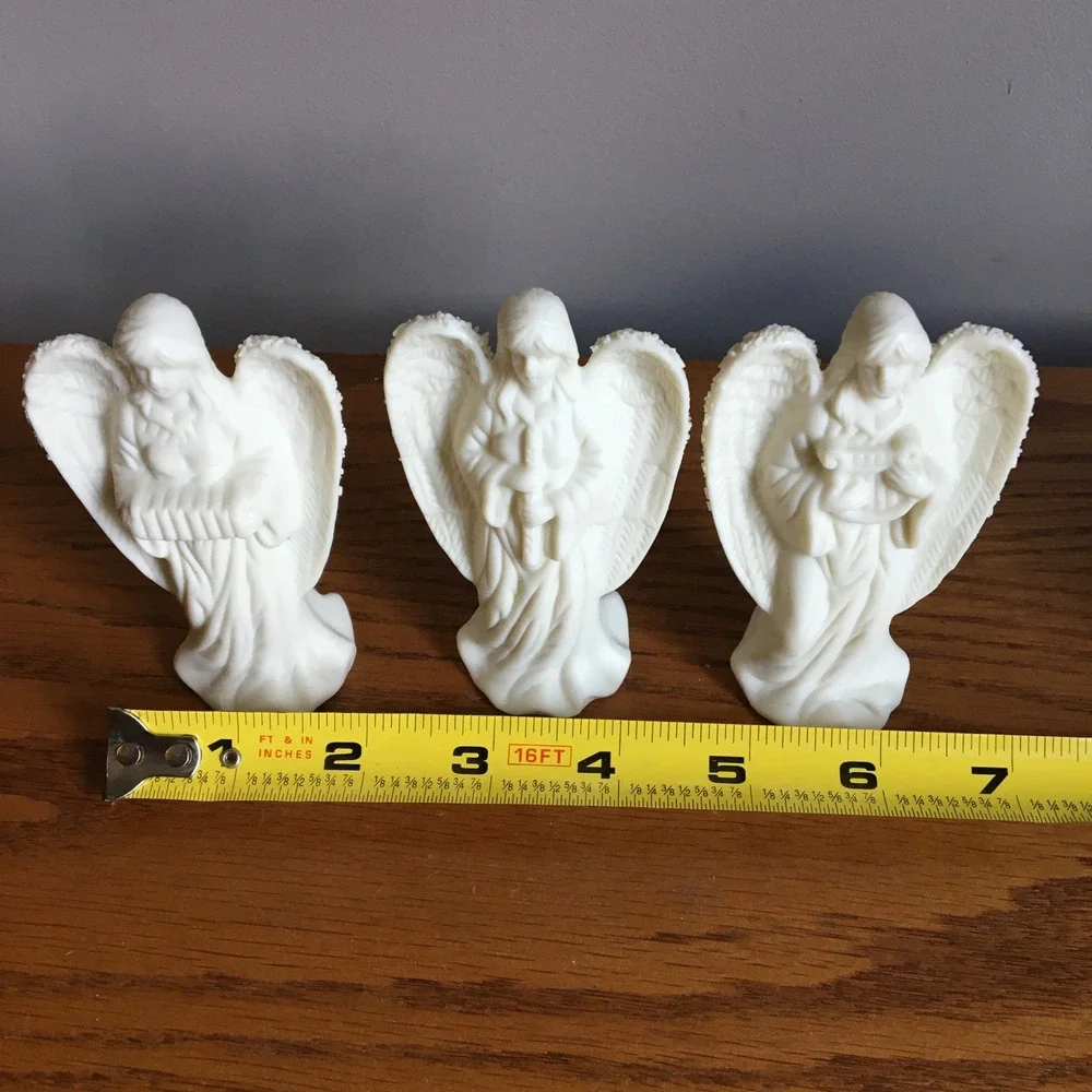 Vintage Angel Figurines‎ Set of 3 White Porcelain Bisque Instruments Musical